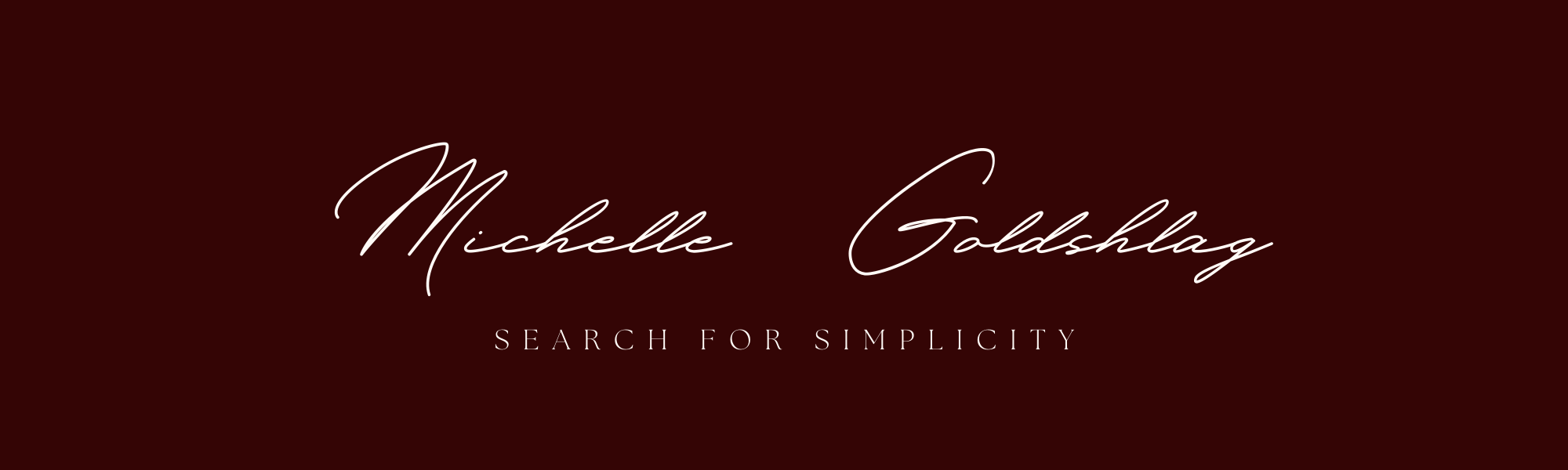 A deep maroon background color with Michelle Goldshlag written in a cursive font and the title, 